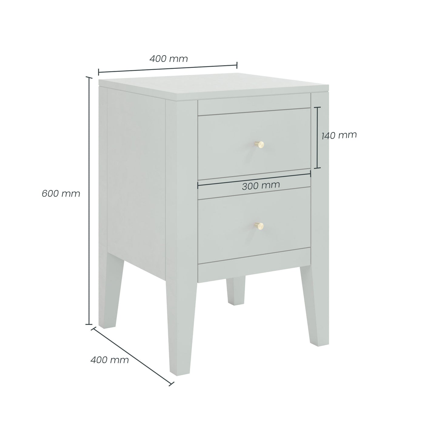 Roma Pigeon Grey Wood Two Drawer Bedside Table