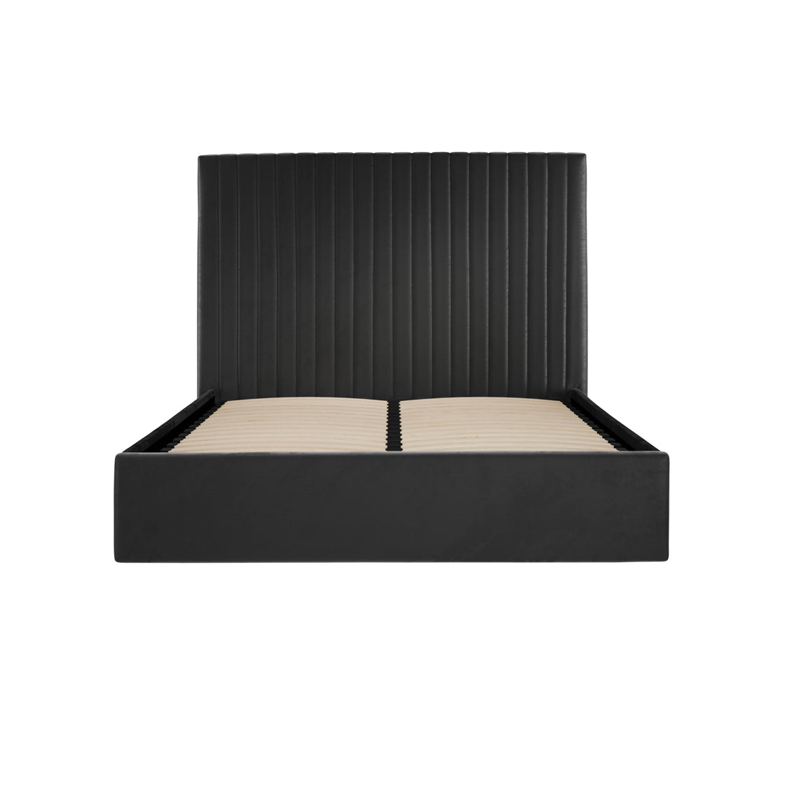 Dublin Black Upholstered 5ft King Size Ottoman Bed Tall Ribbed Headboard