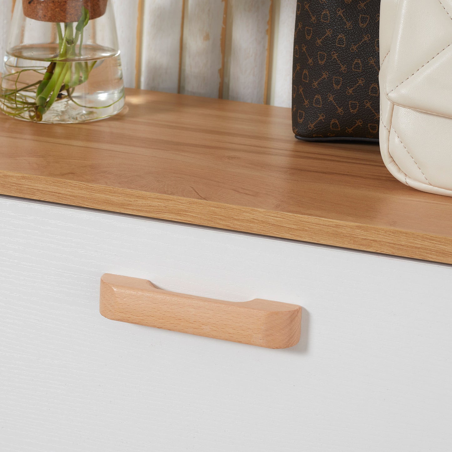 Ellora Lera Wooden White and Natural Slim Shoe Cabinet With 3 Flip Drawers For 12 Pairs