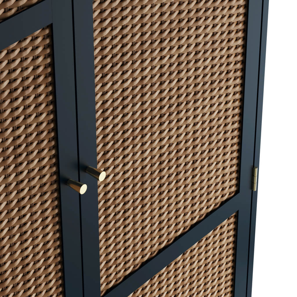 Waterford Blue Oak Wood and Rattan 2 Door Wardrobe