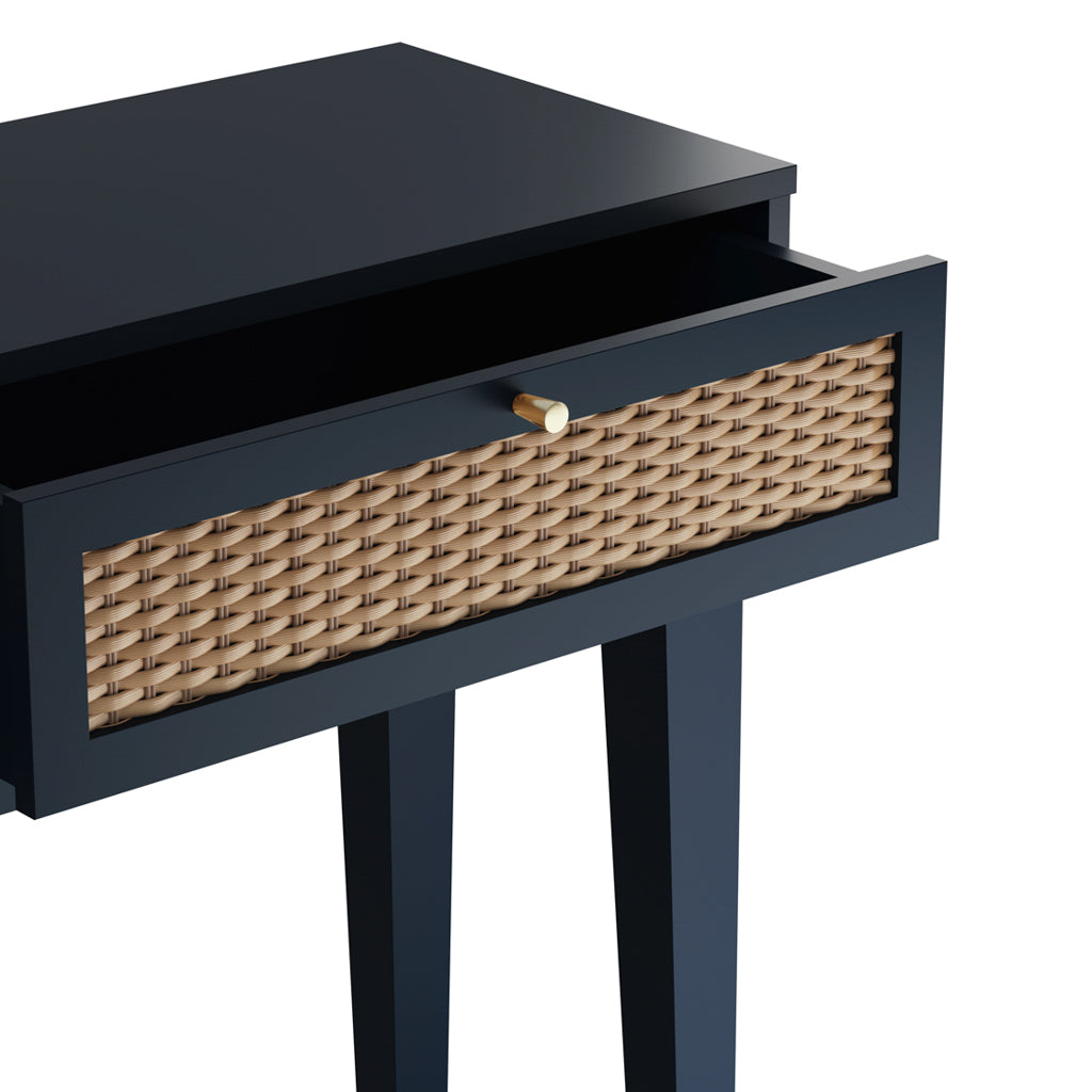 Waterford Blue Oak Wood and Rattan Blue Dressing Table 2 Drawers