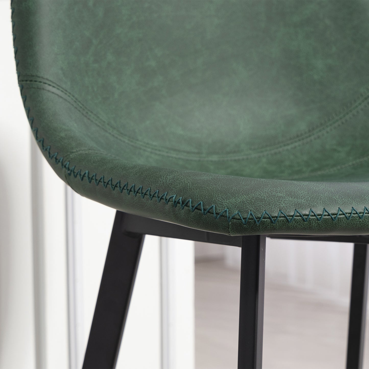 Noso Tane Set Of 2 Green Faux Leather Upholstered Dining Bar Stools