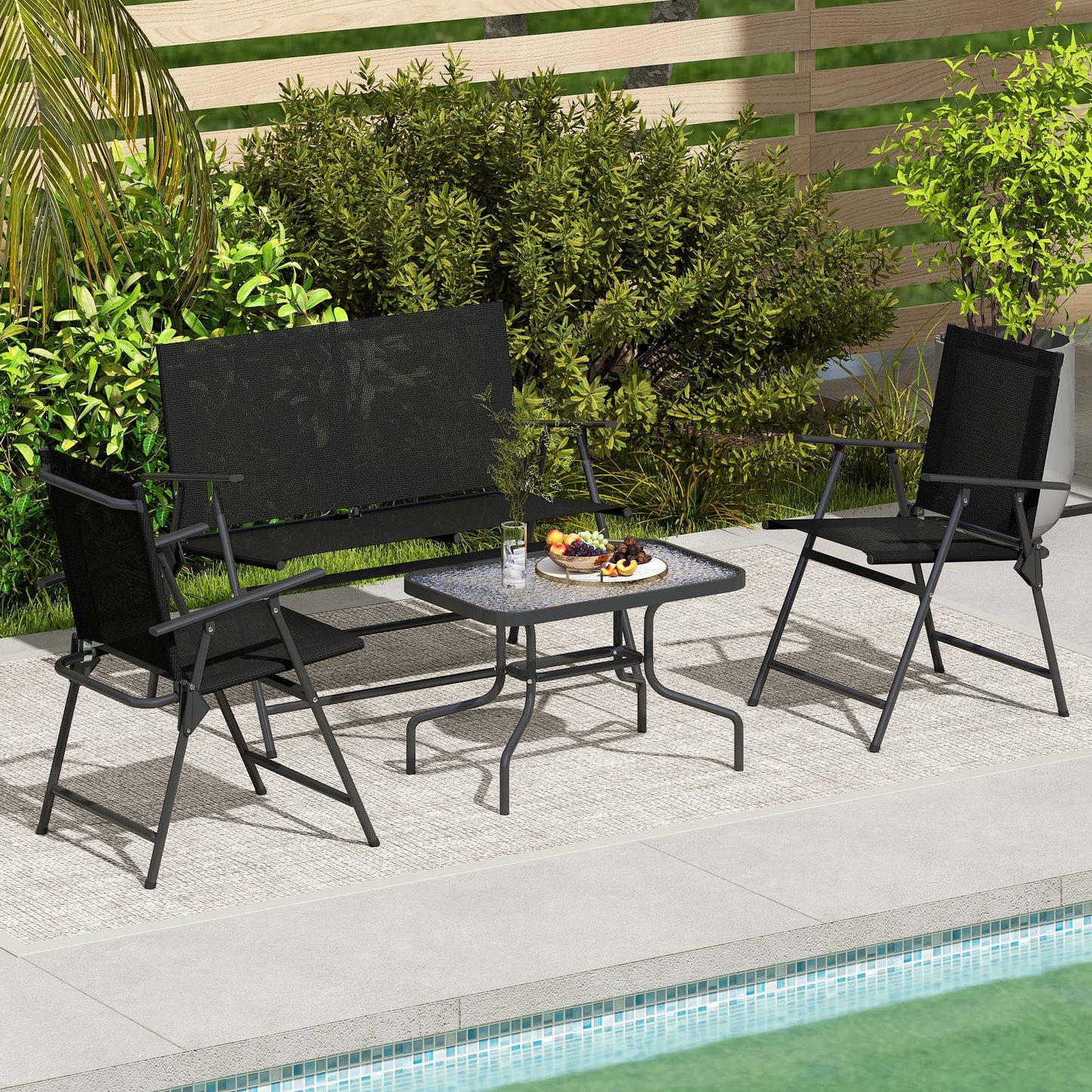 Mavi Metal Black and Mesh 4 Seater Outdoor Garden Sofa Set