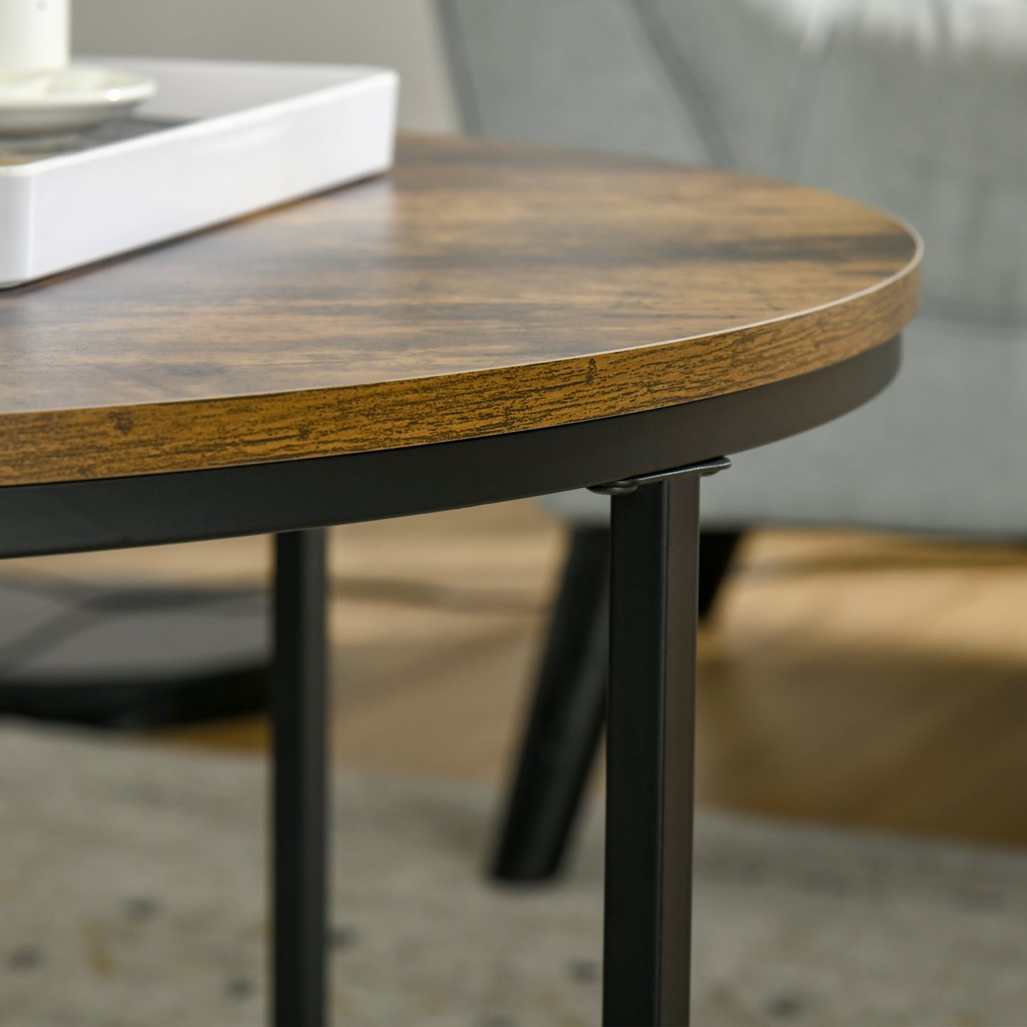 Nata Metal And Wood Rustic Brown Round Industrial Coffee Table