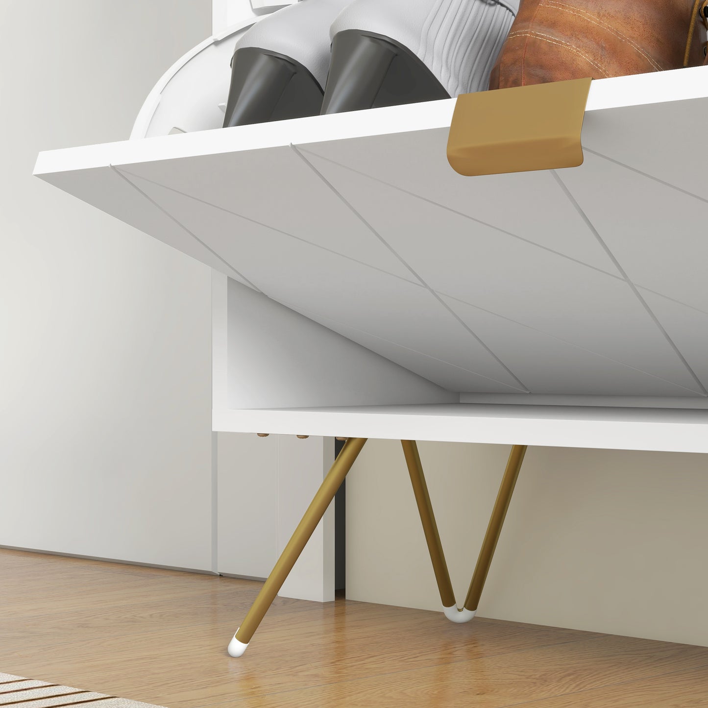 Molari Doha Wooden White Narrow Shoe Cabinet With 2 Flip Drawers