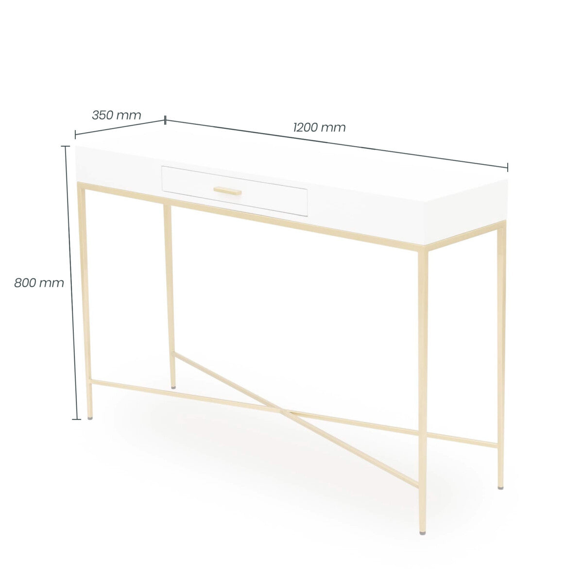 Genoa White Gloss and Gold Console Table with Drawer