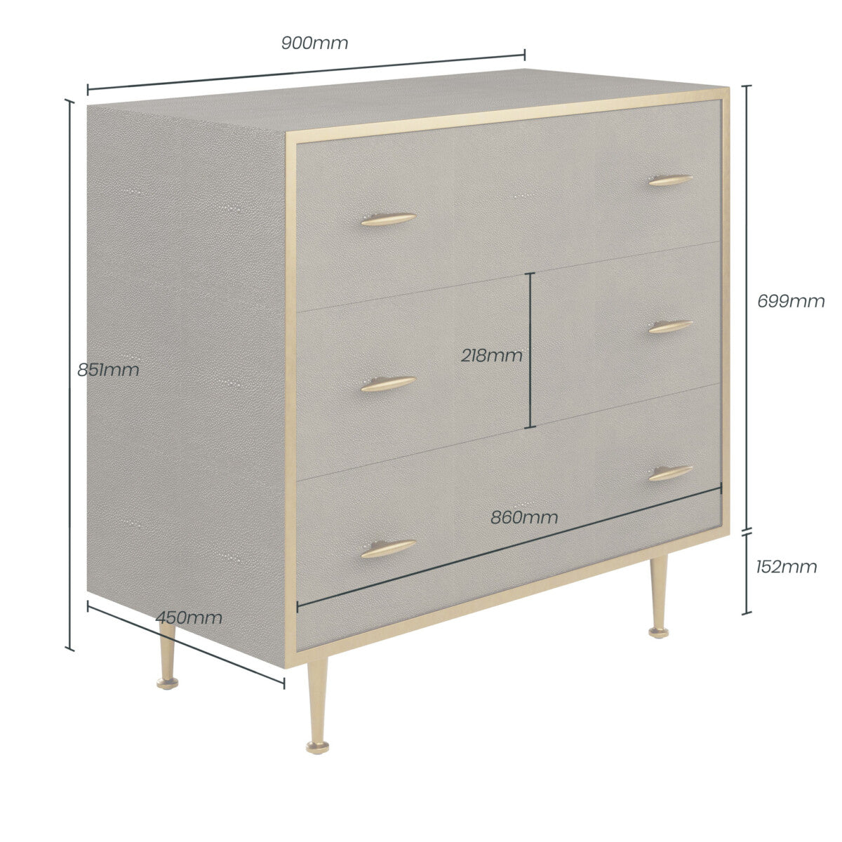 Verona Grey Shagreen and Gold Chest of Drawers