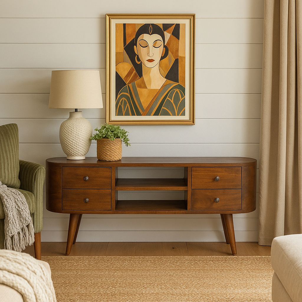 Brescia Chestnut Mango Wood Round TV Entertainment Unit 4 Drawers