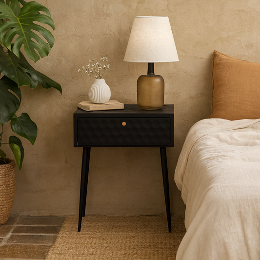 Agios Nikolaos Black Metal 1 Drawer Bedside Cabinet With Gold Handle