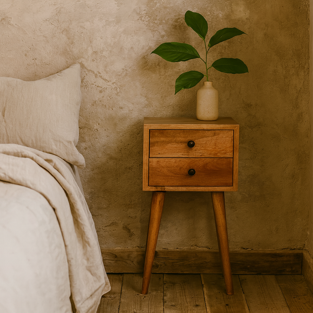 Parma Small 2 Drawer Oak Mango Wood Bedside Table 2 Drawers