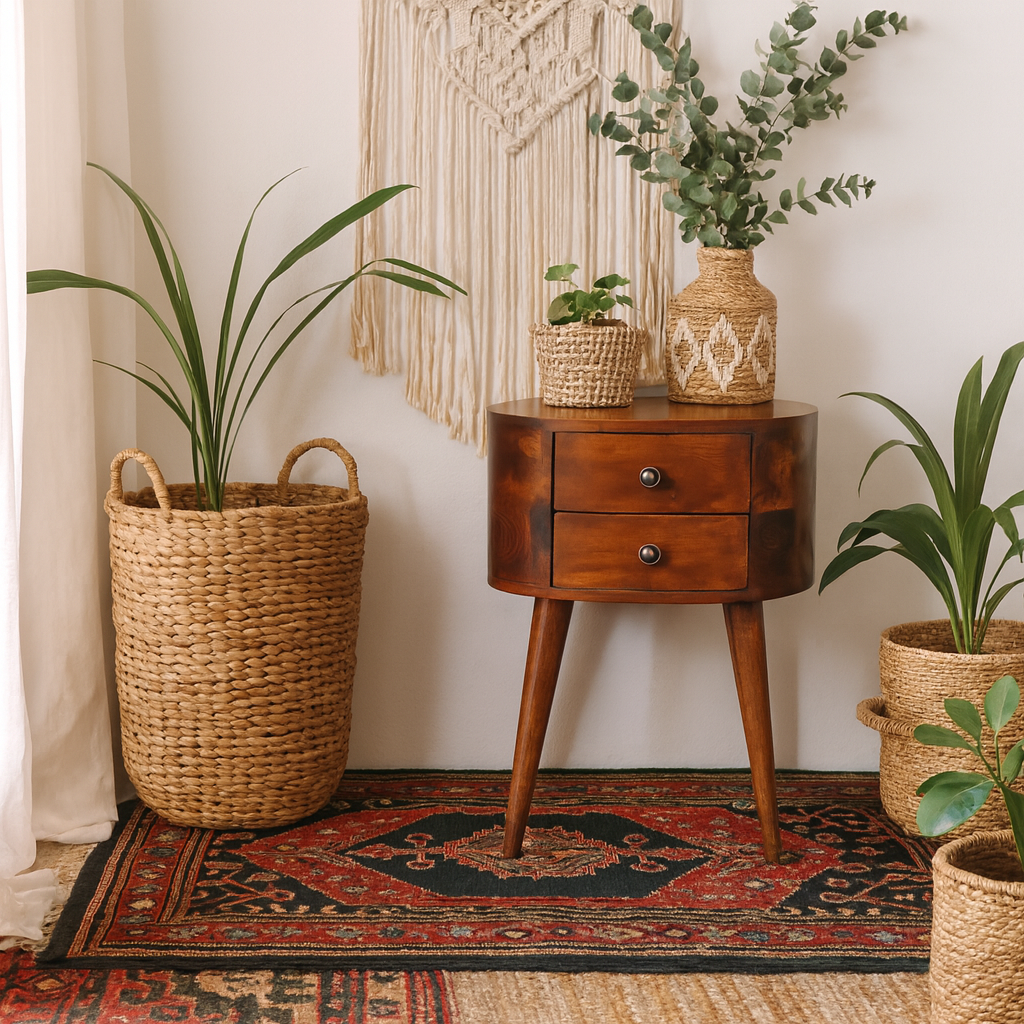 Olbia Mini Chestnut Mango Wood Rounded Bedside Table with Drawer