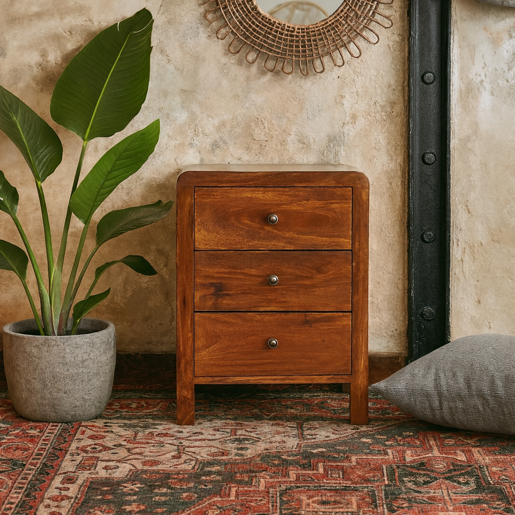 Thai 3 Drawer Bedside Table Mango Wood