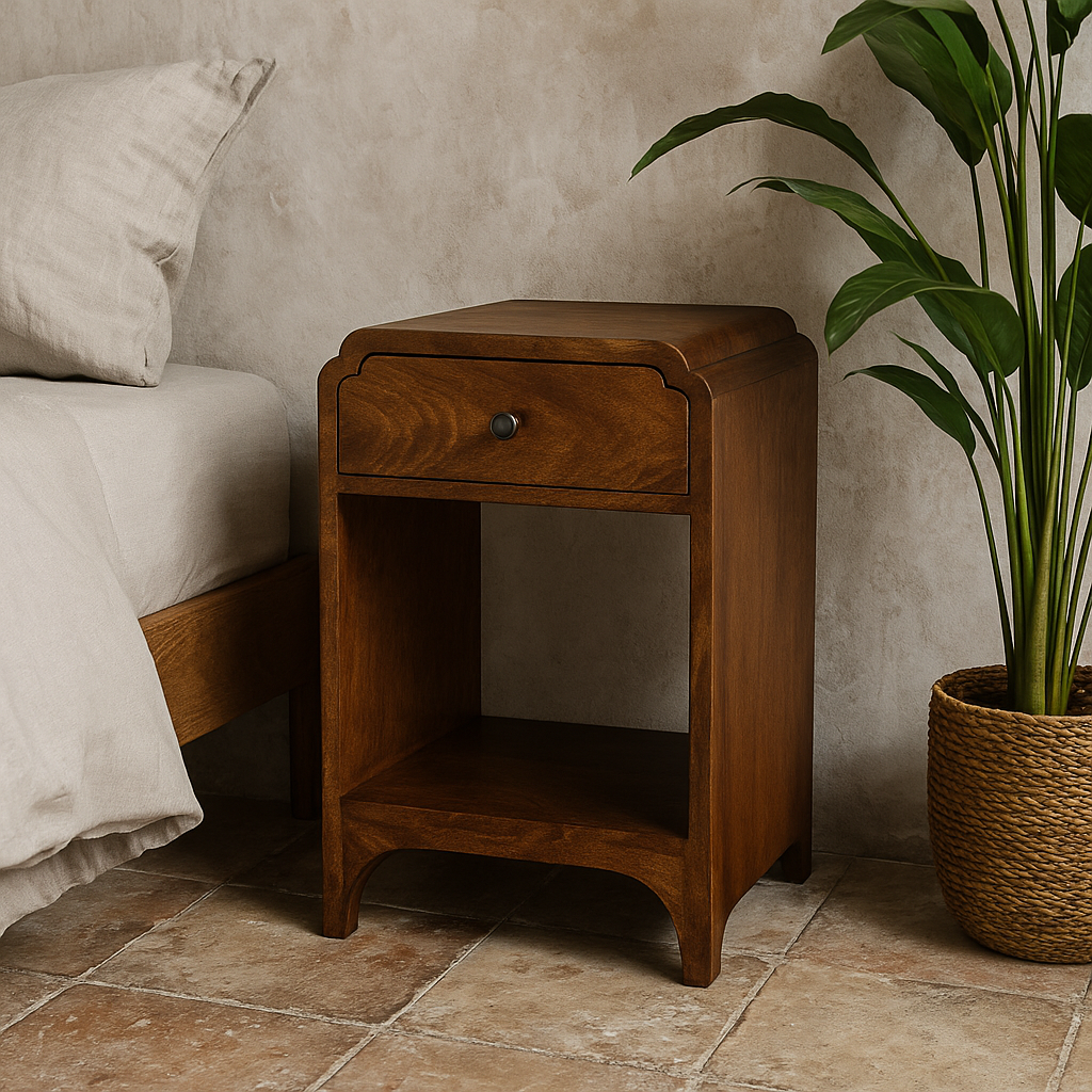Paris Mango Wood Bedside Table with a Drawer and Shelf
