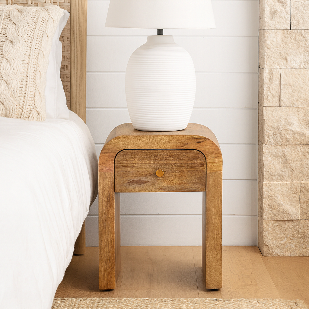 Chioggia Mango Wood Bedside Table with Curved Edges