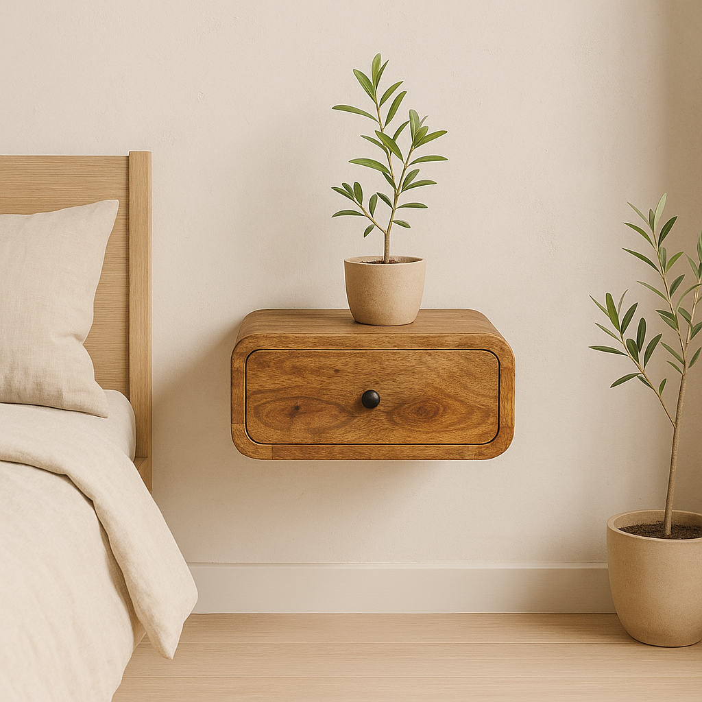 Vicenza Mini Wall Mounted Mango Bedside Table with Drawer