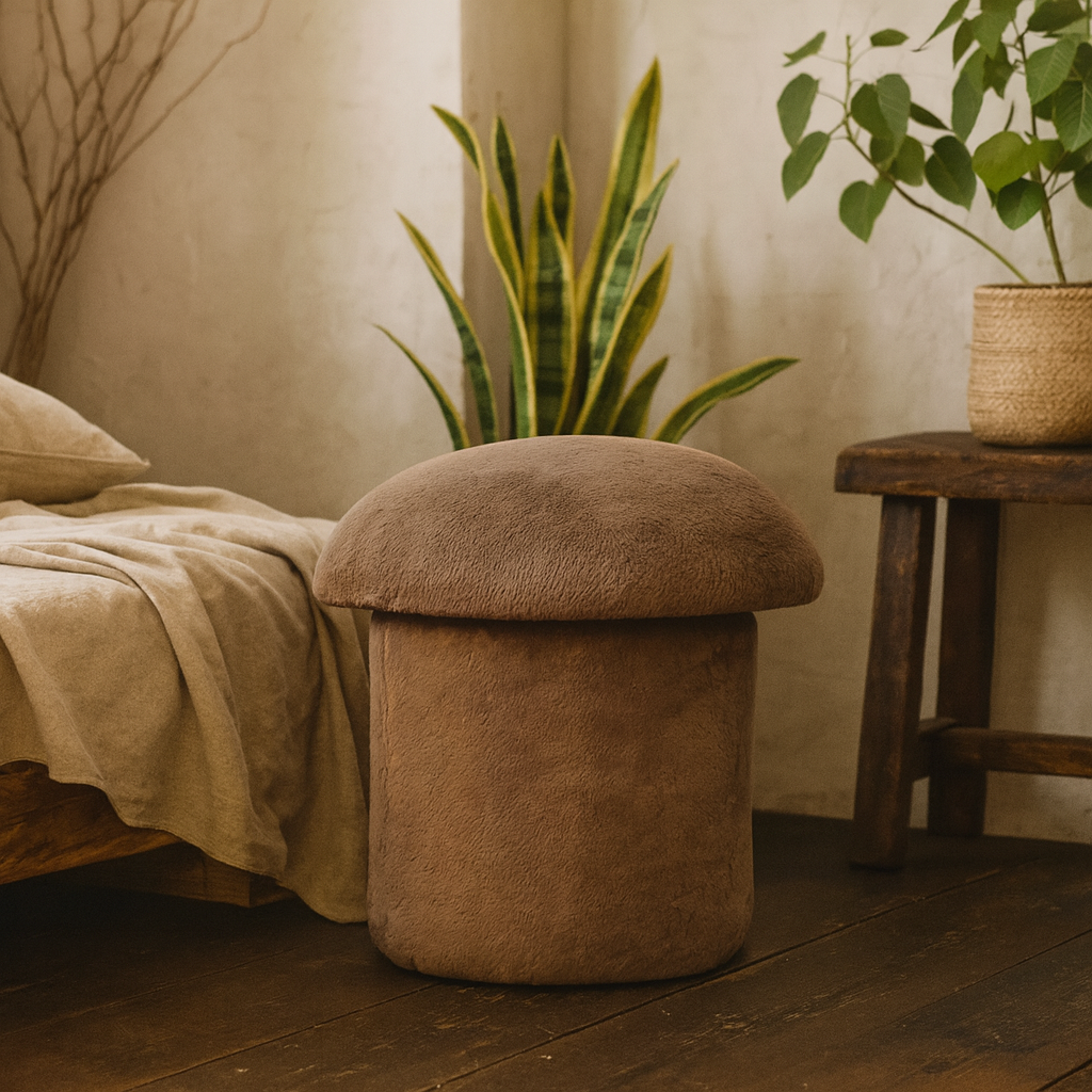 Pont Aven Grey Faux Fur Mushroom Footstool