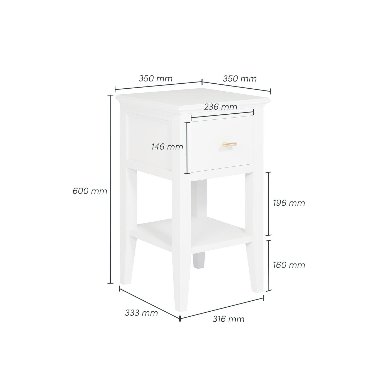 Parnaíba White Wood Grain 1 Drawer Bedside Table
