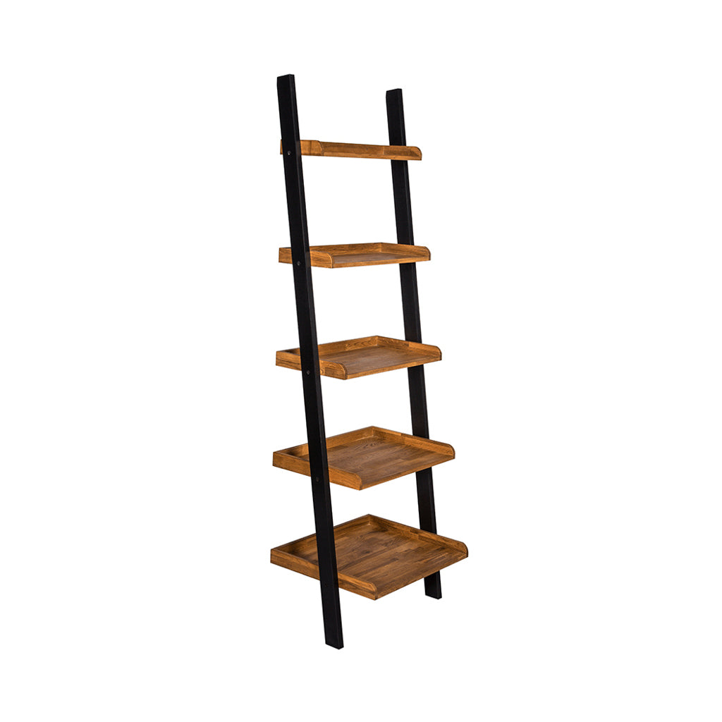 Dundalk Ladder 5 Shelves Natural Oak Wood and Black Metal