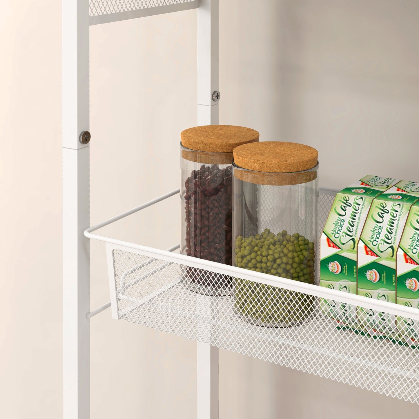 Else Lune Metal White 3 Tier Kitchen Cart With Steel Wire Baskets
