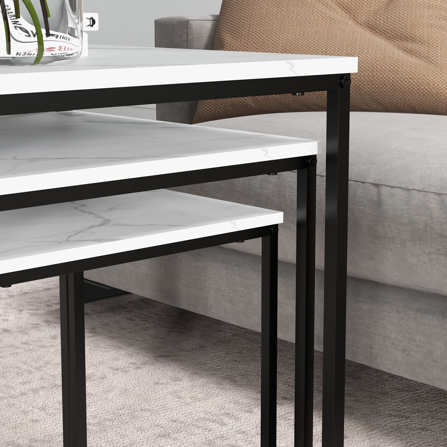 Rekaco Wooden Marble Effect Set Of 3 Nesting Tables