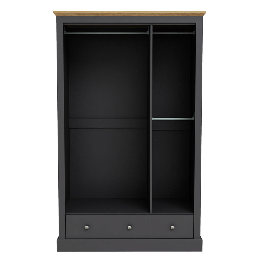Ardee Dark Grey and Natural Oak Wooden 3 Door 2 Drawer Wardrobe