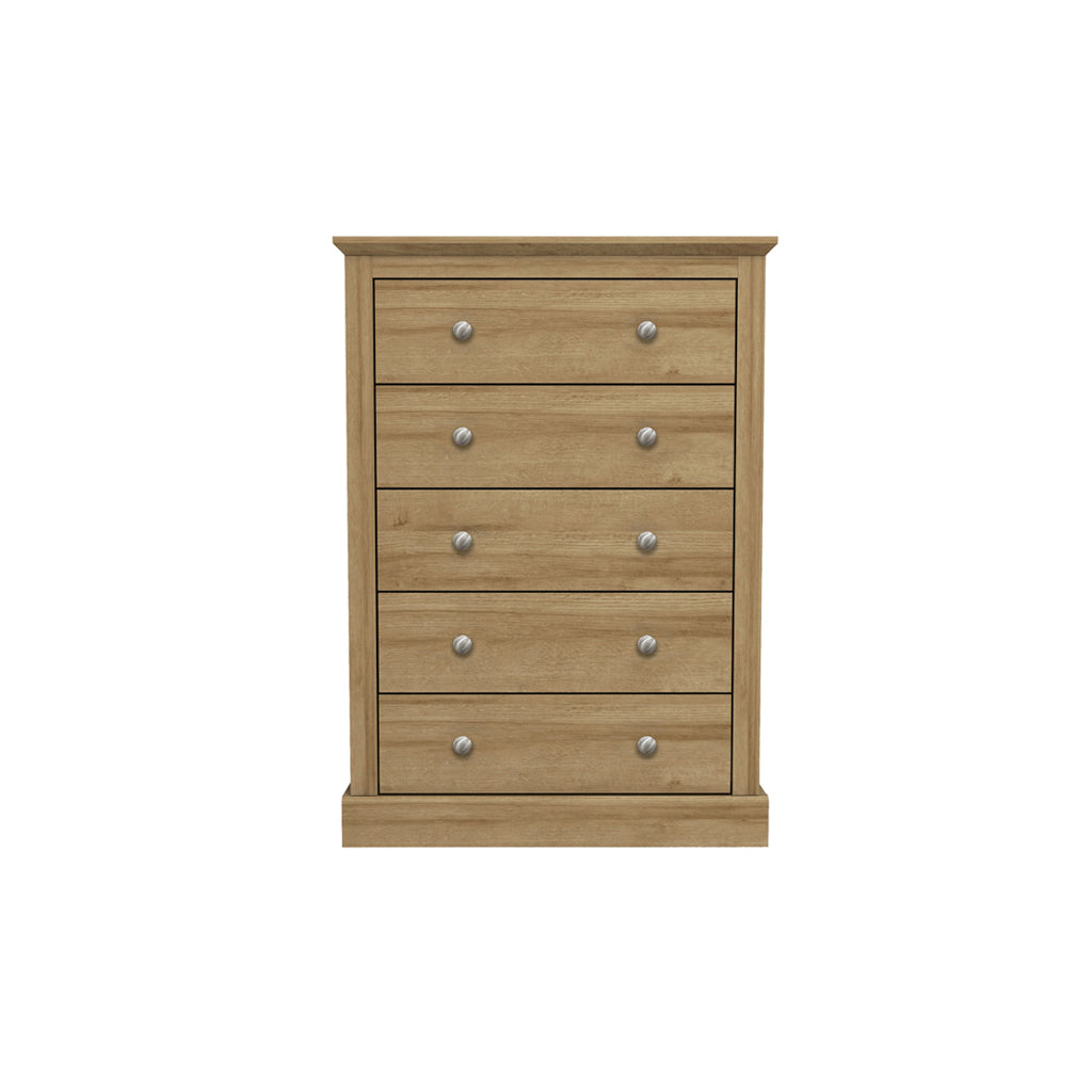 Ardee Natural Oak Wooden 5 Drawer Storage Chest