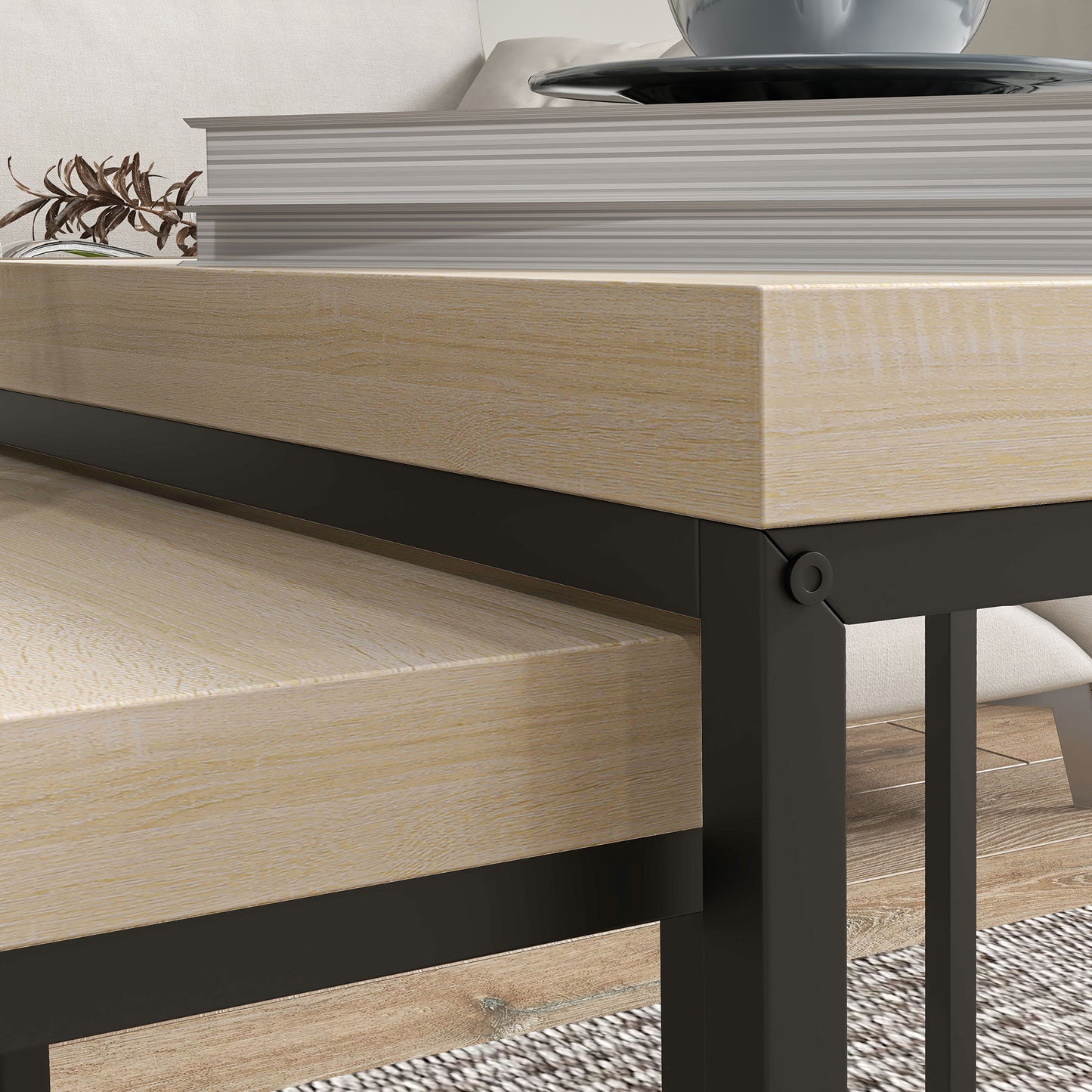 Vattesa Wooden Oak Finish Set Of 2 Nesting Coffee Tables