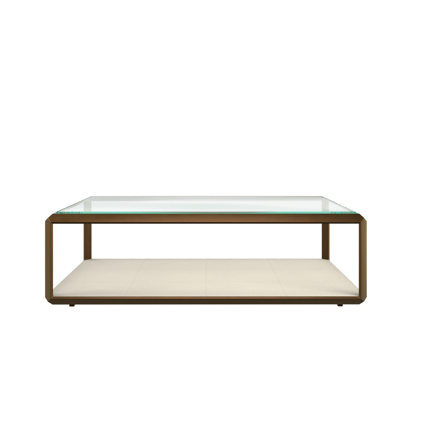 Klain Brass and Ivory Shagreen Glass Top Coffee Table