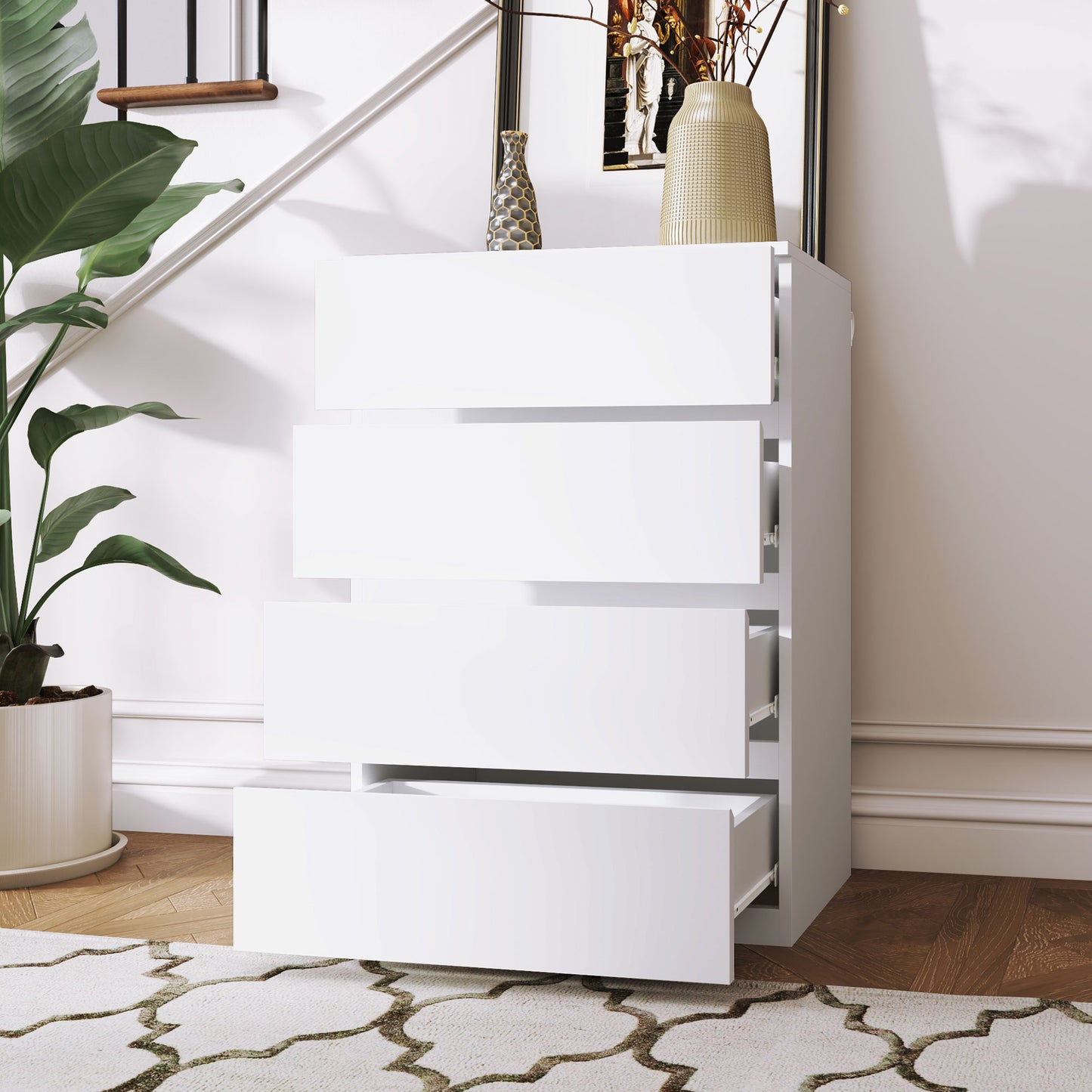 Hama Wooden White 4 Drawer Chest Of Drawers For Bedroom Storage