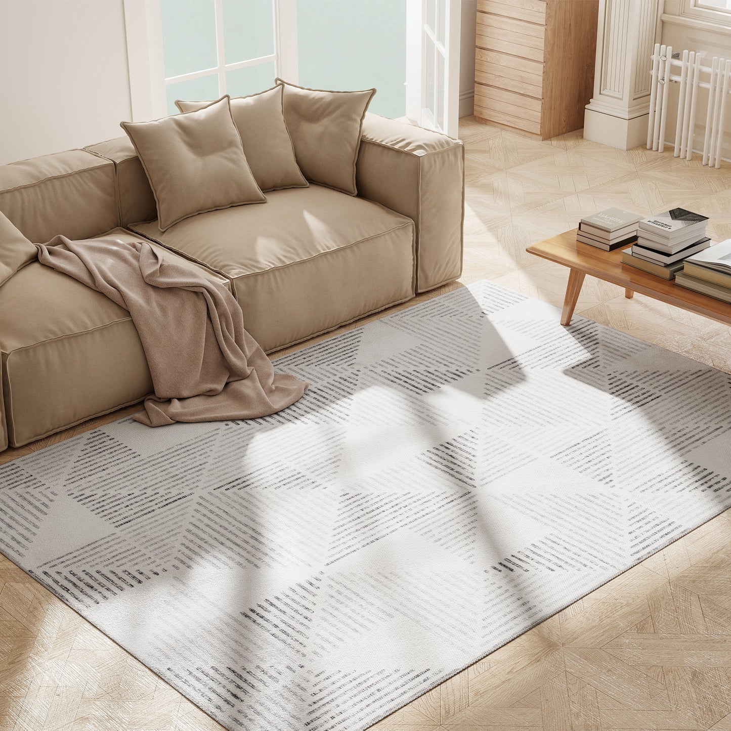 Nokado Polyester Grey Geometric Non Slip Washable Rug 230 x 160 cm