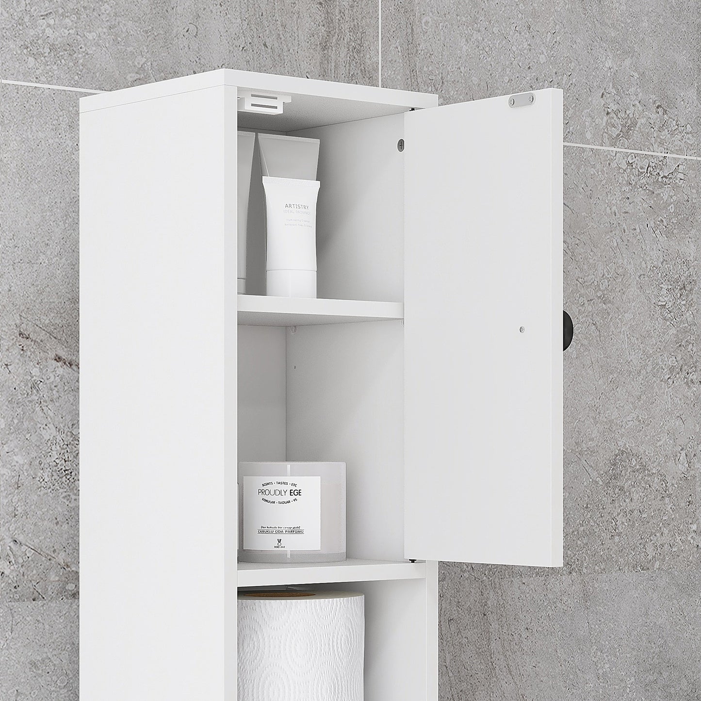 Lakeva Extra Tall Slim Bathroom Storage Cabinet With Multi Layer Internal Compartments White