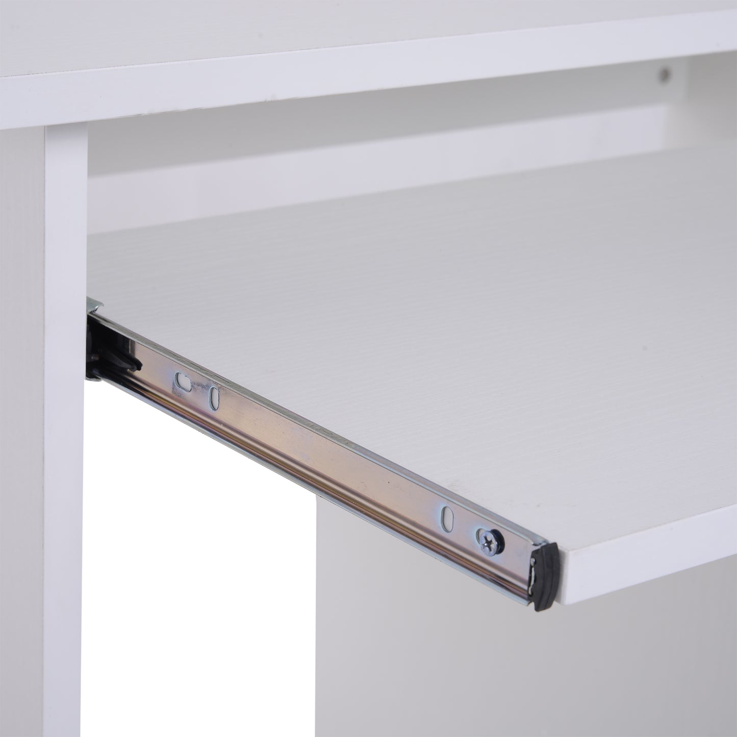 Rolu 100cm Wooden White Compact Corner Desk With Keyboard Tray And Storage Shelves