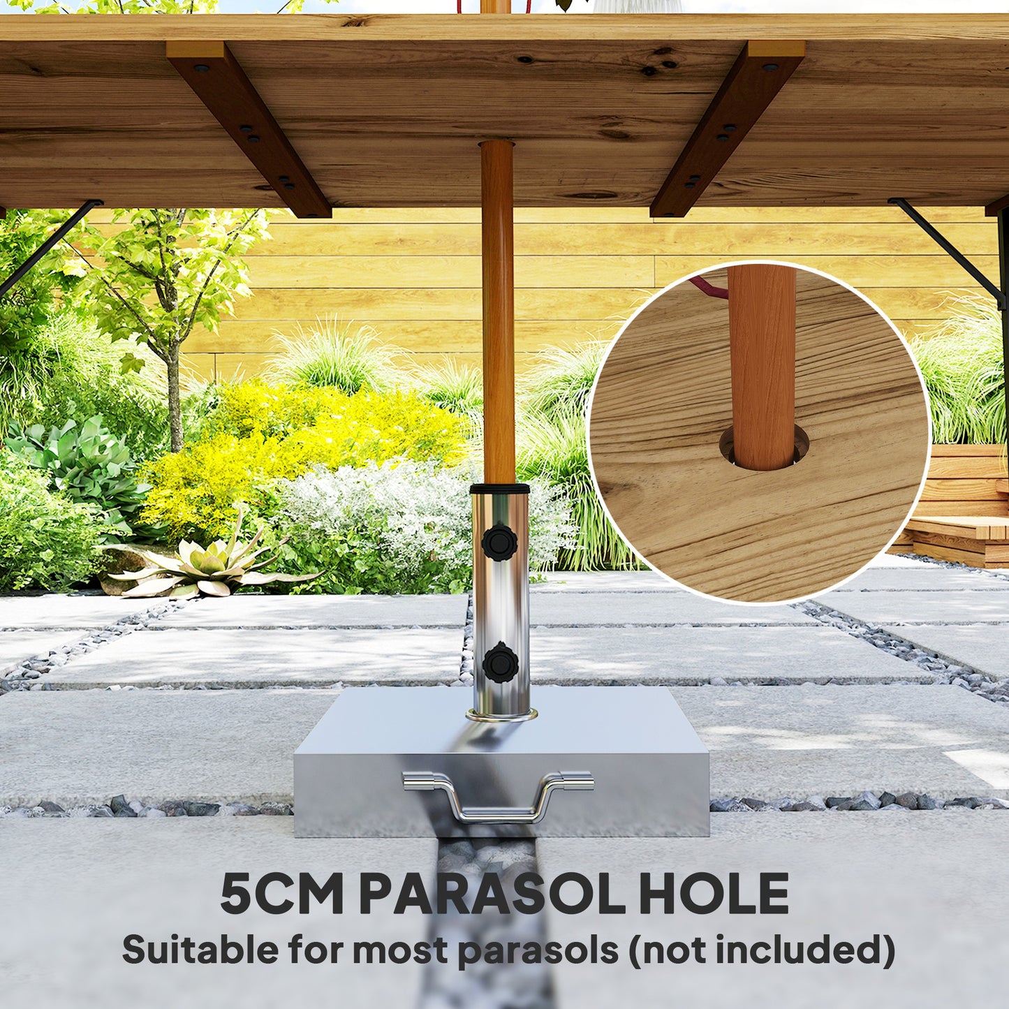 Naro Wood Brown Rectangular Outdoor Dining Table With Slatted Top And Parasol Hole For 6