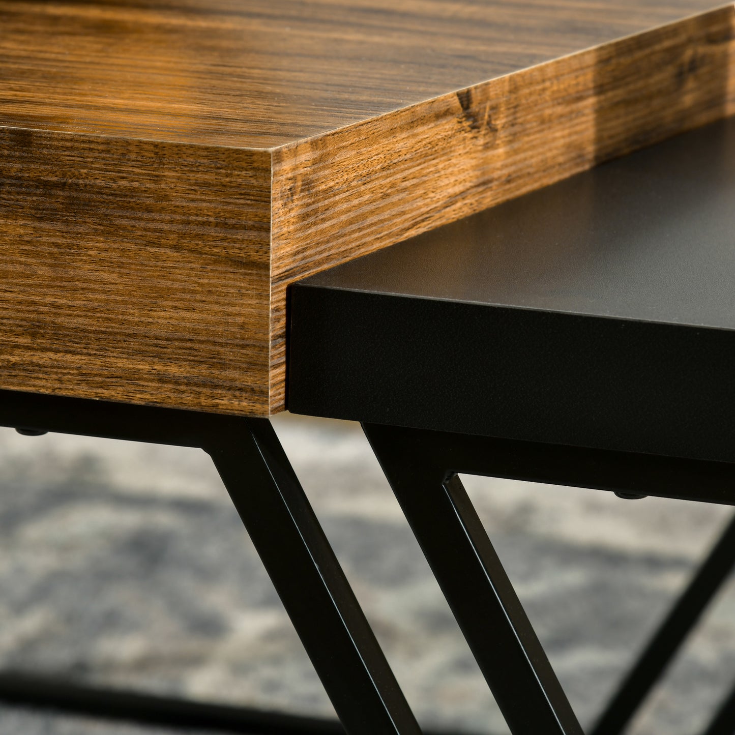 Nimolo Metal And Wood Rustic Brown Set Of 2 Industrial Nesting Coffee Tables With Thick Tops