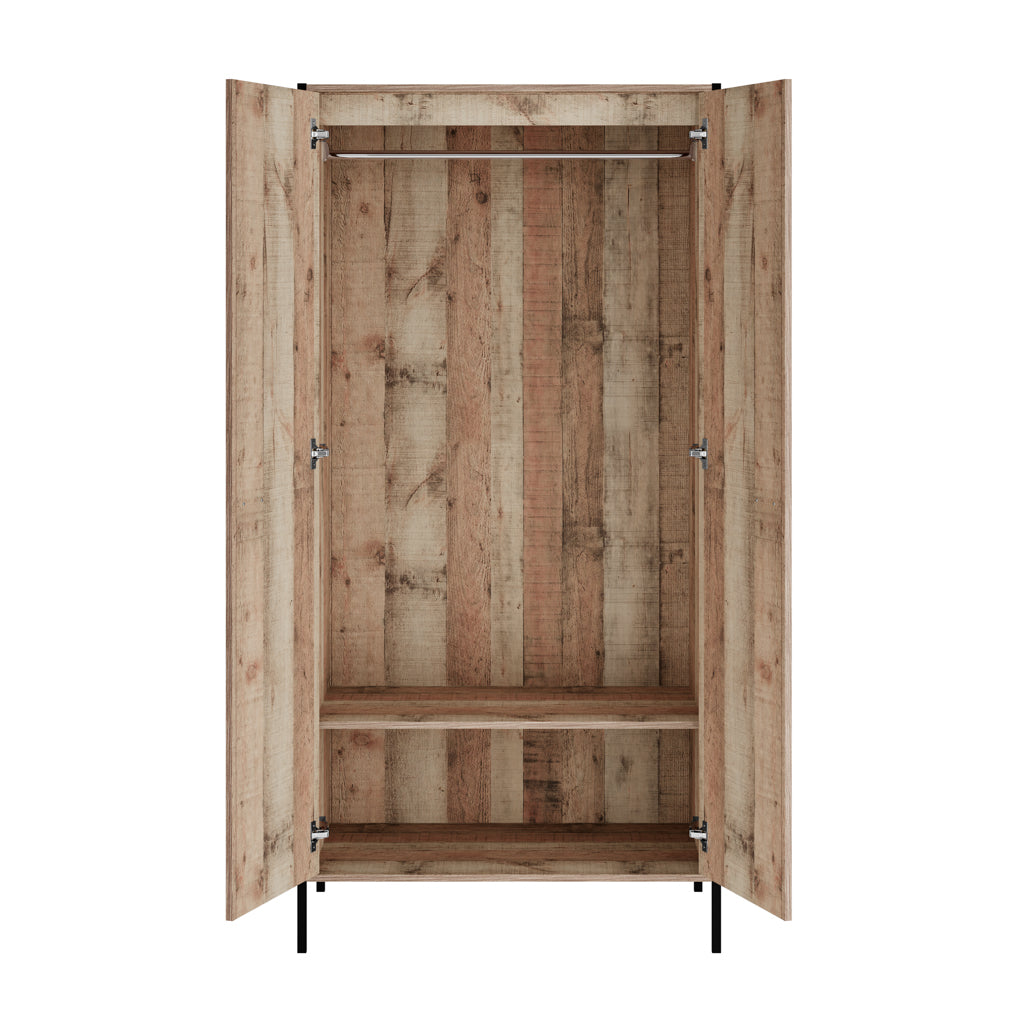Lucan Distressed Oak Effect Wooden 2 Door Wardrobe