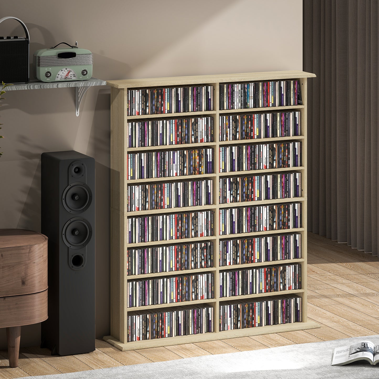 Sasa Wood Natural Finish 6teen Compartment Media Storage Shelf