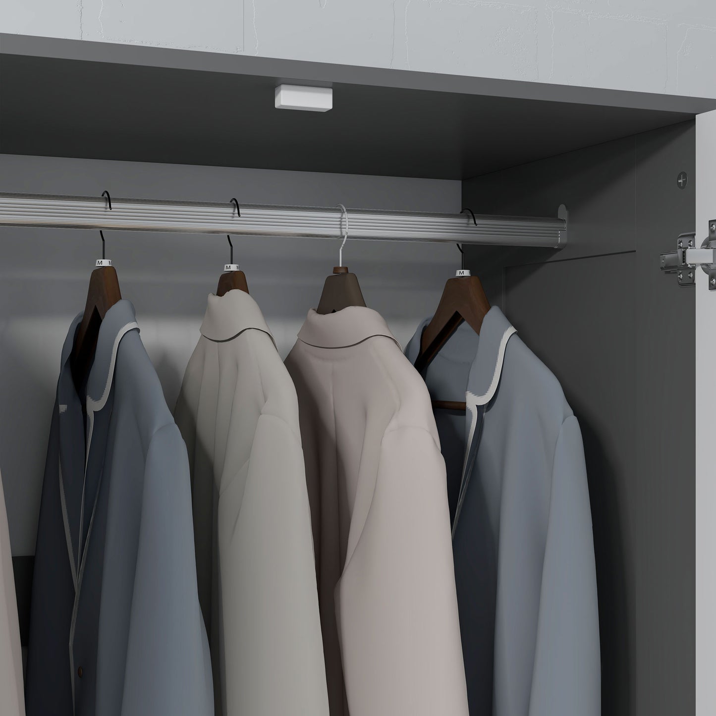 Corario Wooden Grey and White 2 Door Wardrobe With 3 Drawers And Hanging Rod