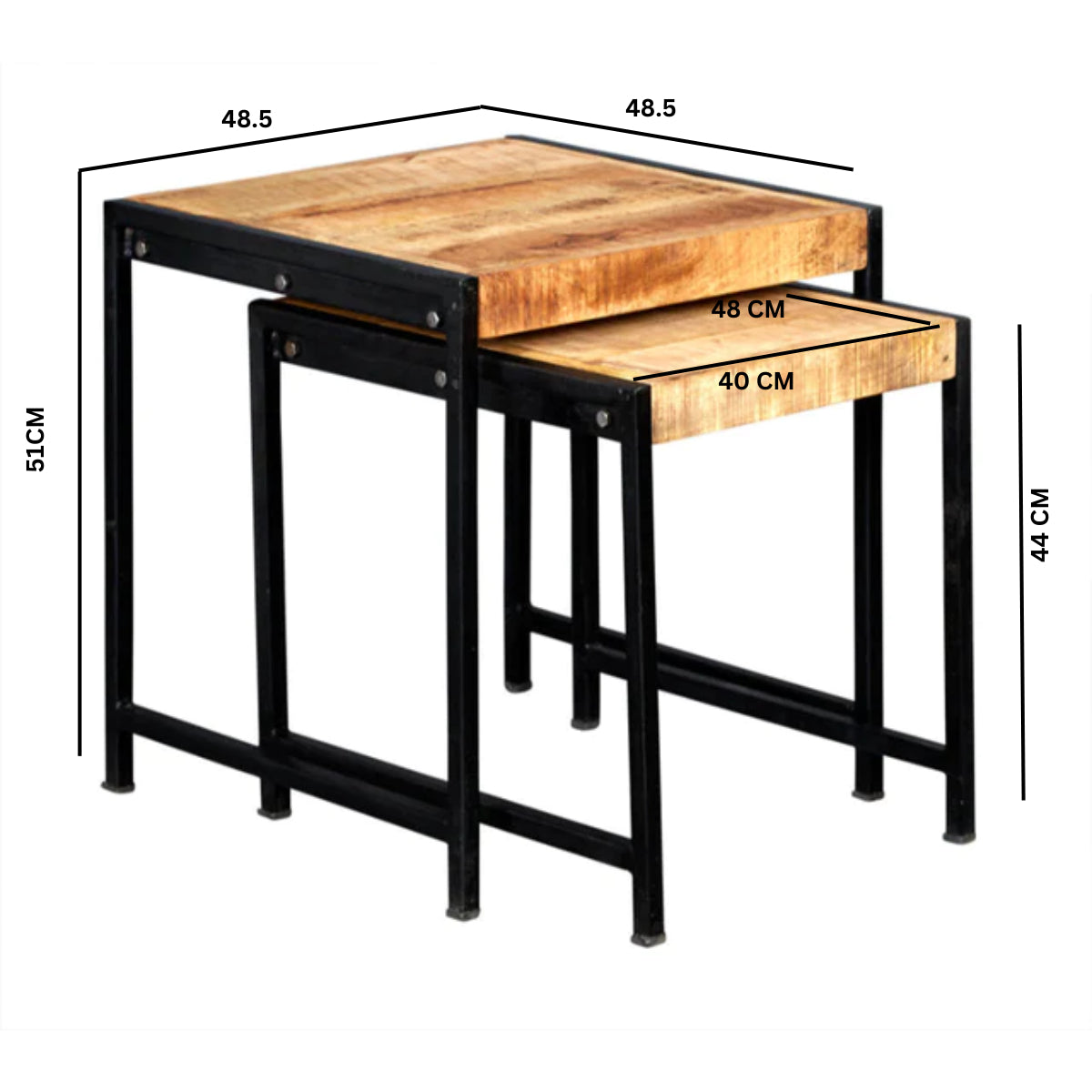 Set of Toivakka Industrial Reclaimed Wood and Metal Nesting Side Tables
