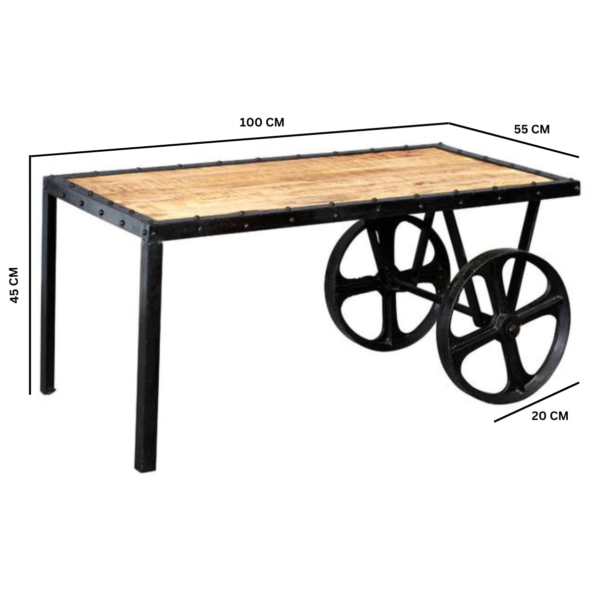Toivakka Industrial Reclaimed Wood and Metal Coffee Table with Wheels