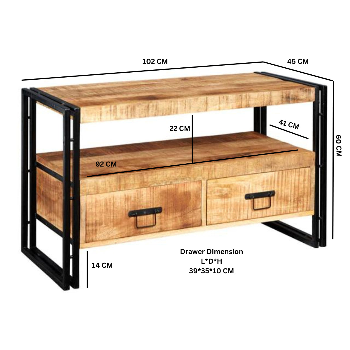 Toivakka Industrial Reclaimed Wood and Metal TV Unit 2 Drawers