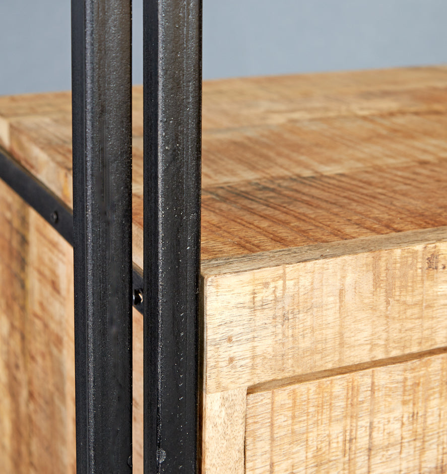 Toivakka Industrial Reclaimed Wood and Metal Narrow Bookcase 5 Shelves