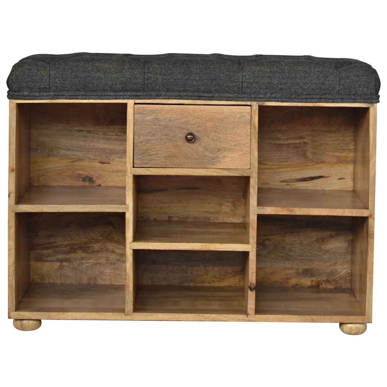 Palermo Black Tweed Drawer and Storage Shelf Shoe Bench