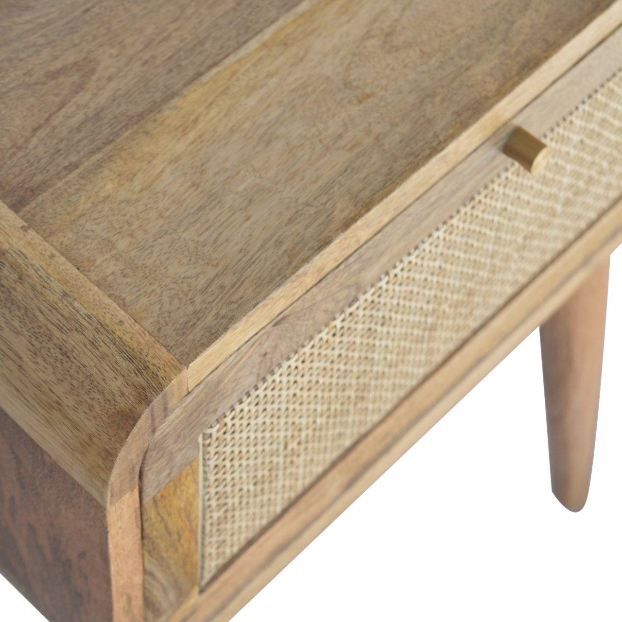 Desenzano Boho Natural Mango Wood and Woven Rattan Bedside Table with Drawer