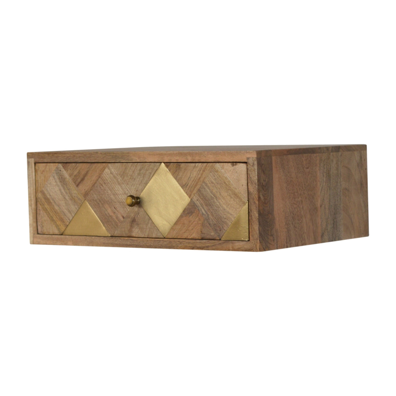 Bardolino Wall Mounted Mango Wood with Brass Detail Bedside Table