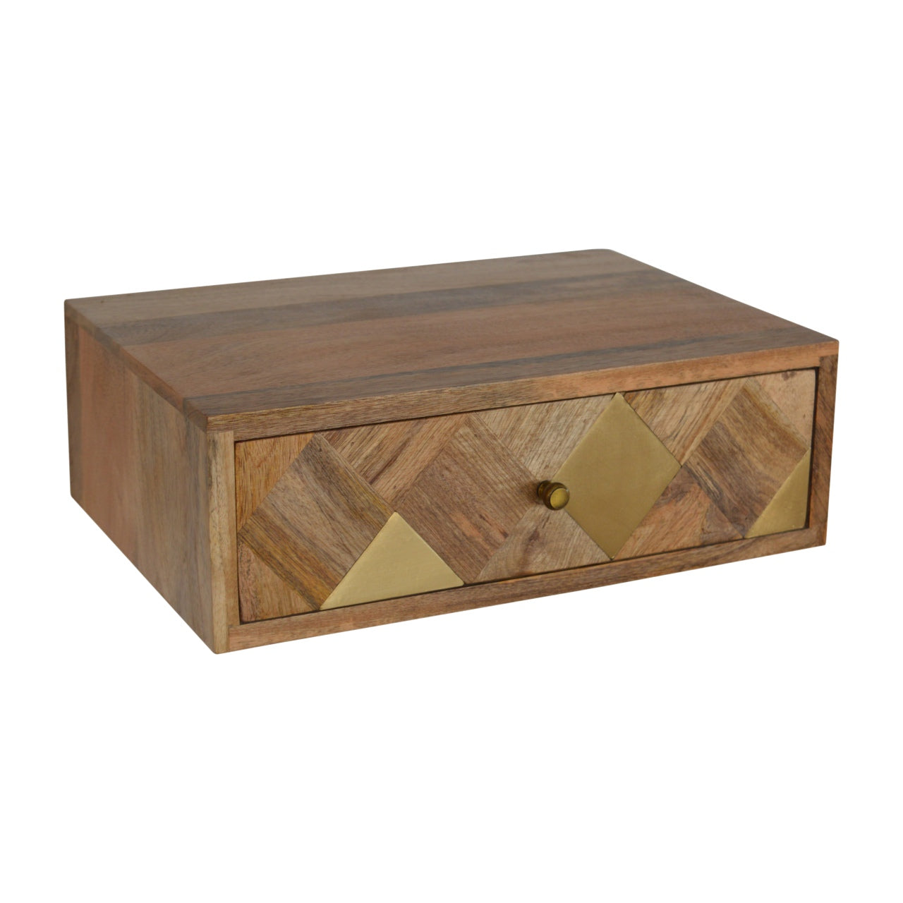 Bardolino Wall Mounted Mango Wood with Brass Detail Bedside Table