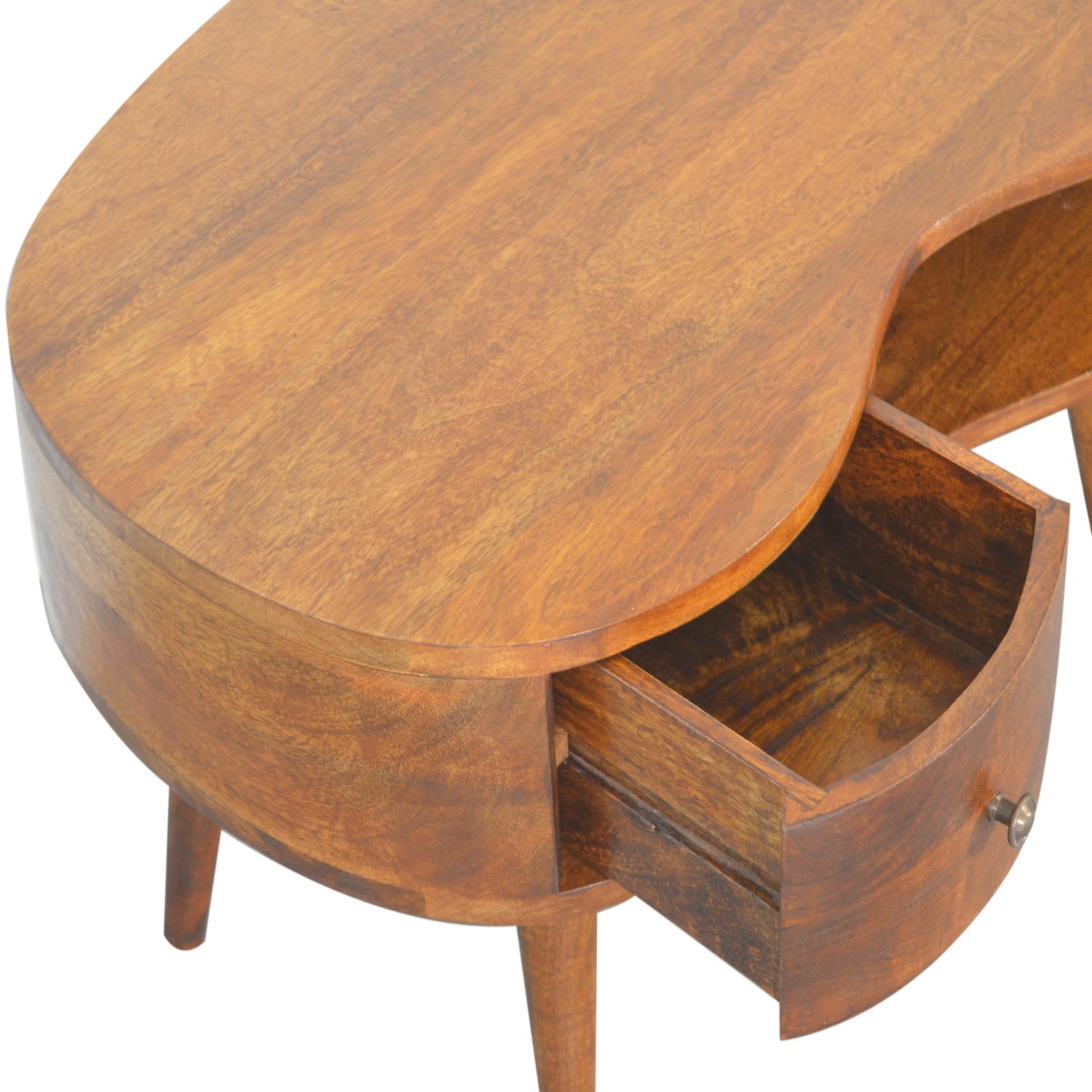 Parma Chestnut Mango Wood Wave Coffee Table with Drawer and Open Shelf