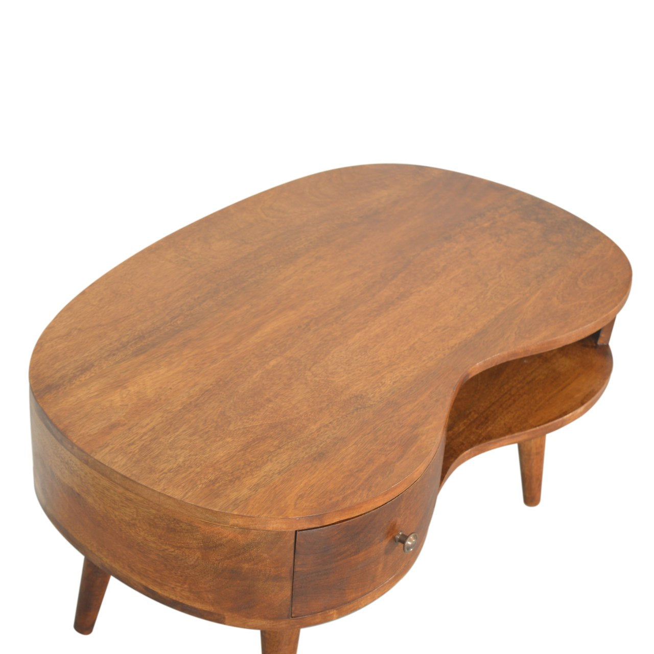 Parma Chestnut Mango Wood Wave Coffee Table with Drawer and Open Shelf