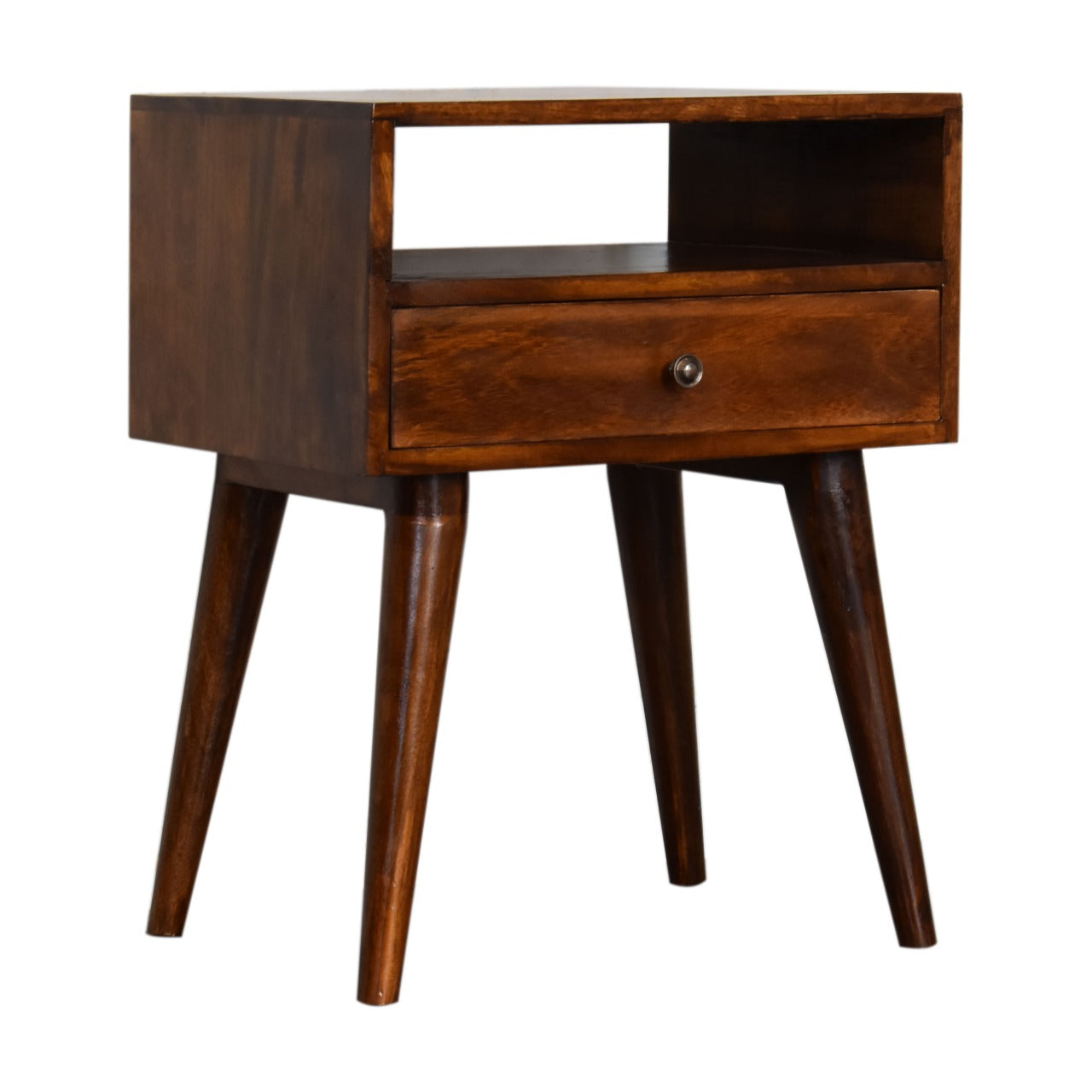 Chioggia Rustic Chestnut Solid Wood Bedside Drawer and Open Shelf