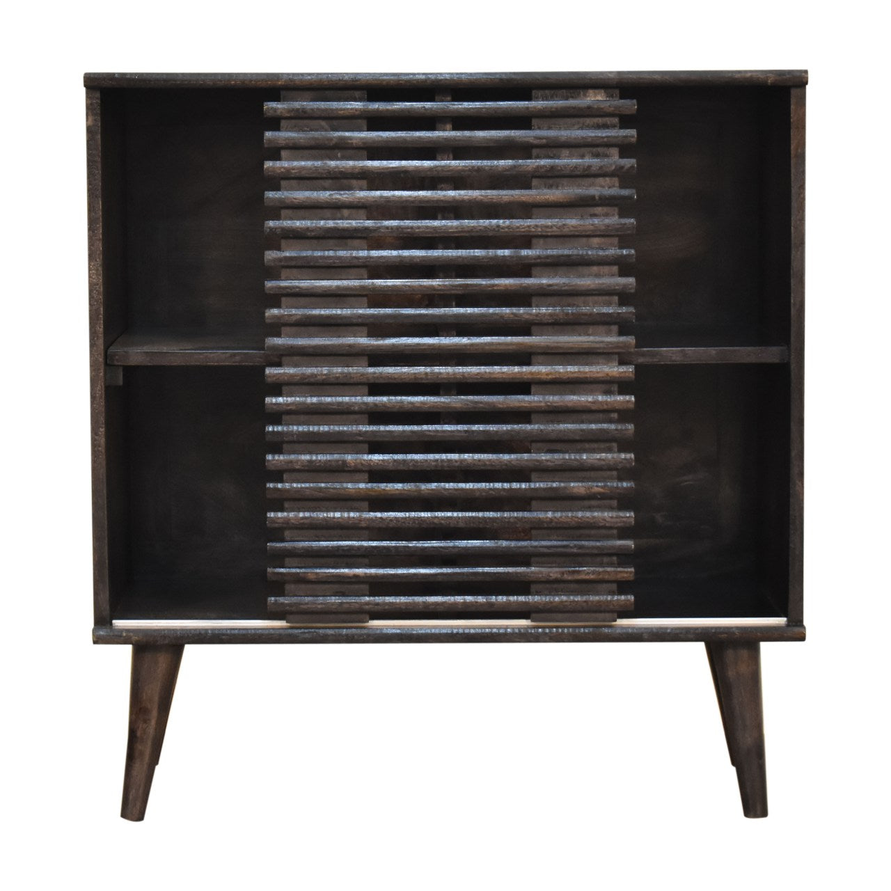 Mimosa Mid-Century Black Mango Wood Scandi Sliding Door Cabinet