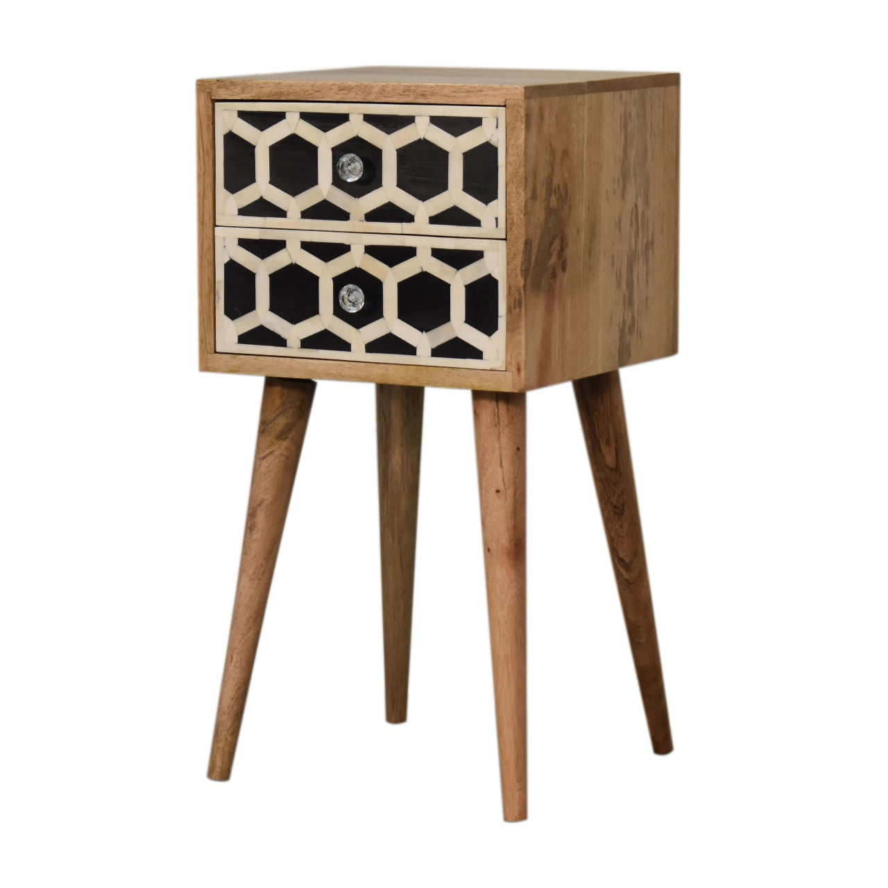 Valeggio Mini Mango Wood and Bone Inlay Bedside Table 2 Drawer